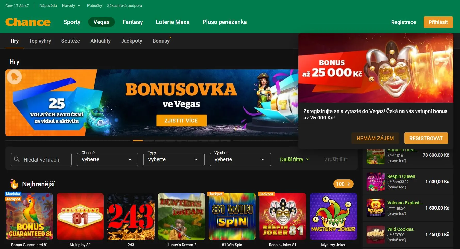 seznam českých online kasin Chance Vegas